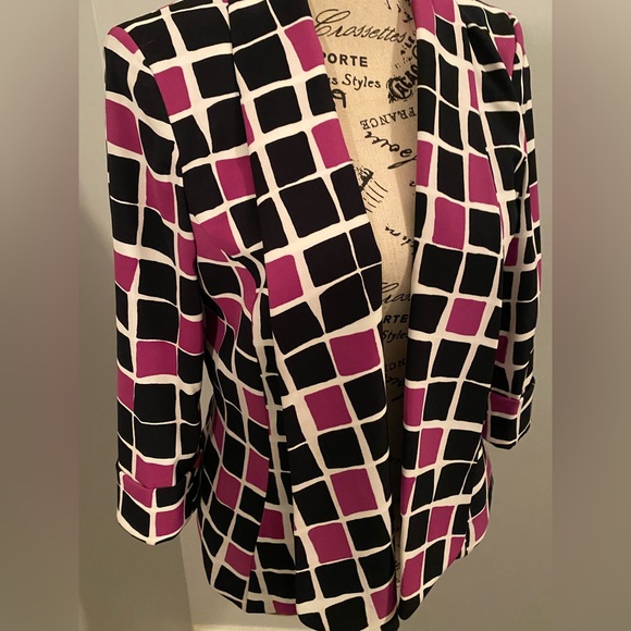 Kasper purple/black/white print blazer, sz 4 - Picture 5 of 5